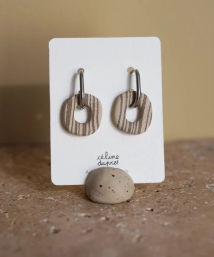 Boucles d'oreilles rayées carré, anneau ovale