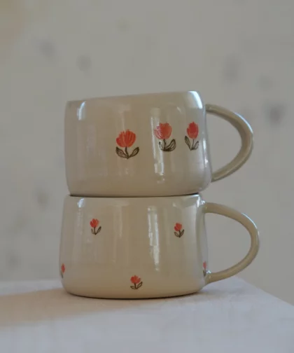 Petit mug fleurs corail