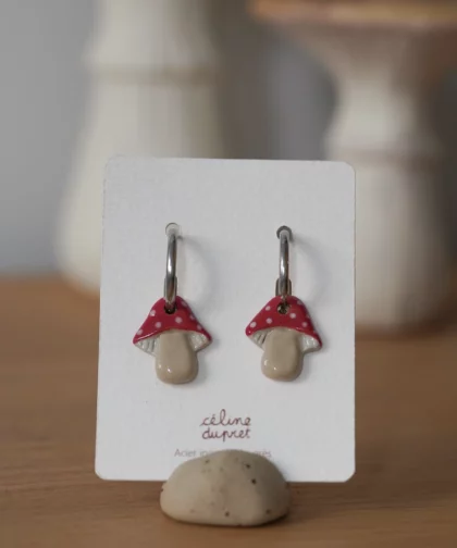 Boucles d'oreilles champi rouge